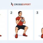 Goblet squats with a kettlebell at the chest