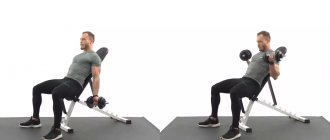 Lifting dumbbells while sitting in an inclined position.