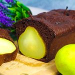 Chocolate cake with cottage cheese and pear on buckwheat flour