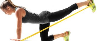 Abdominal exercises with an elastic band for fitness at home
